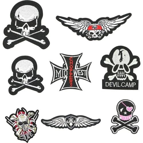 2018 New 1 pcs iron on transfer Skull style cool badge for clothes and shoes and bags handmade DIY badge D-040