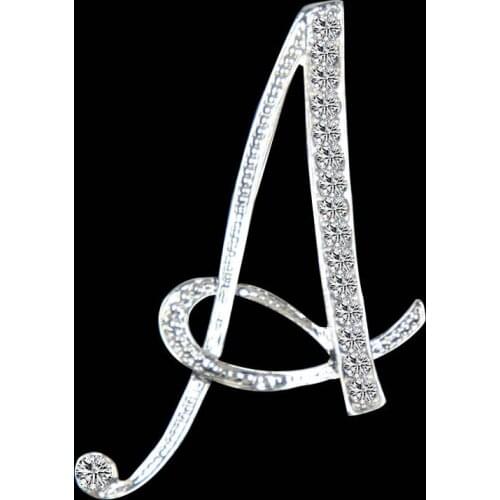SHUANGR New Rhinestone Crystal Broches Initial Letter Brooch A-S lapel Pins and Brooches Clip Name Jewelry For Women Men Wedding