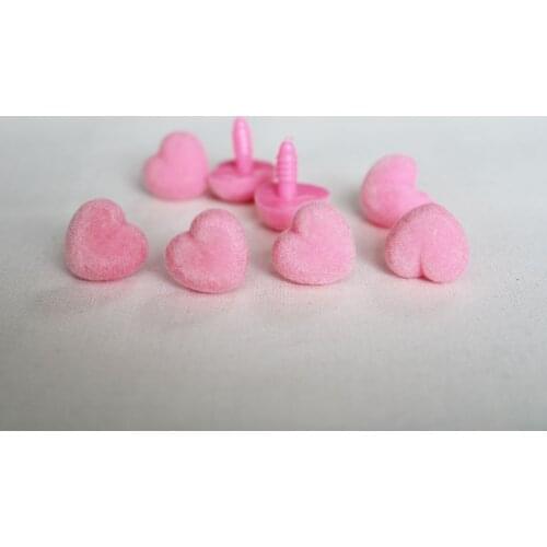 New 1000pcs 17mm heart shape clean pink flocking toy nose safety animal doll nose + washer for diy doll findings