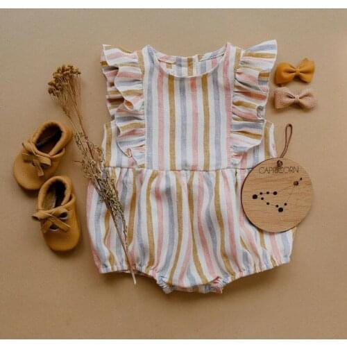 Newborn Baby Girl Clothes Striped Jumpsuit Romper Summer Cute Ruffles Baby Girls Clothes Outfits Rompers