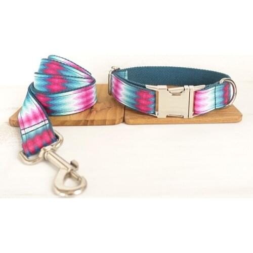 Dog Collar Custom Nylon Green Purple Collar Walking Leash Set Personalized Puppy Nameplate ID Tag Collars Adjustable Engraved