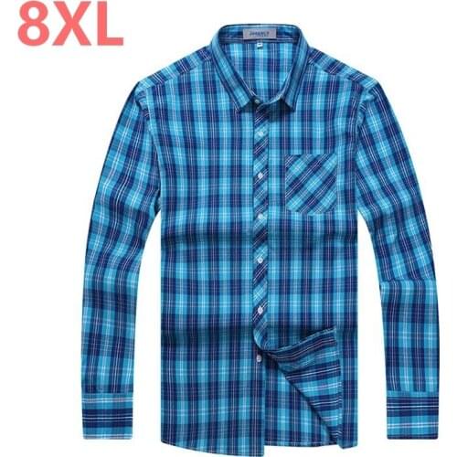 10XL 8XL 6XL new autumn spring mens plaid casual shirts long sleeve cotton dress shirt men retro style camiseta masculina