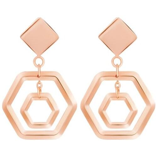 Pure 18K Rose Gold Earrings AU750 Gold Geometry Big Dangle Earrings
