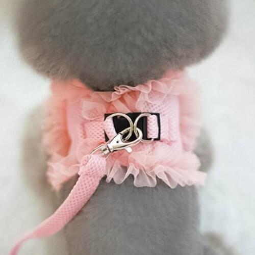 Dog Harness Leads Lace Ruffled Hem Breathable Pet Supplies Multifunctional Traction Rope Dog Vest For Pug Yorkie Walking