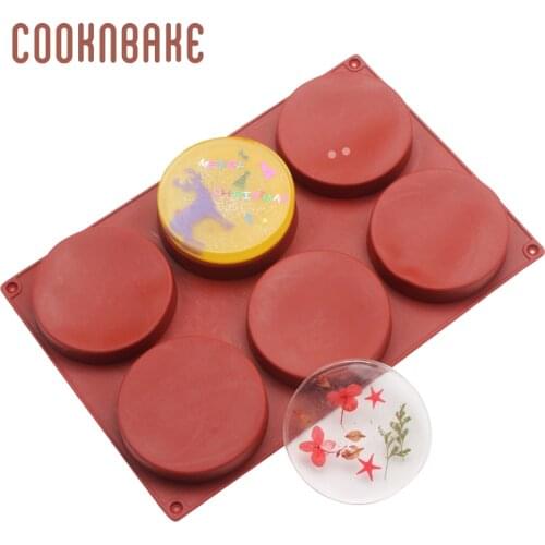 COOKNBAKE Silicone mold for cake pastry big disc soap resin tool round bread cake decorate form 6 hole pudding rainbow cake mold