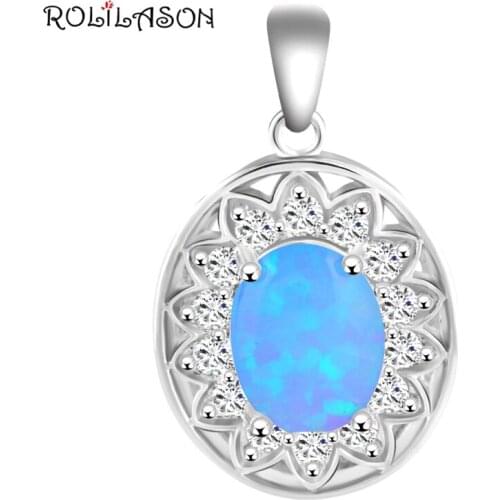 Stylish Design Nobby Zirconia Blue Fire Opal Silver Stamped Necklace Pendant for women High quality Fashion jewelry OP556
