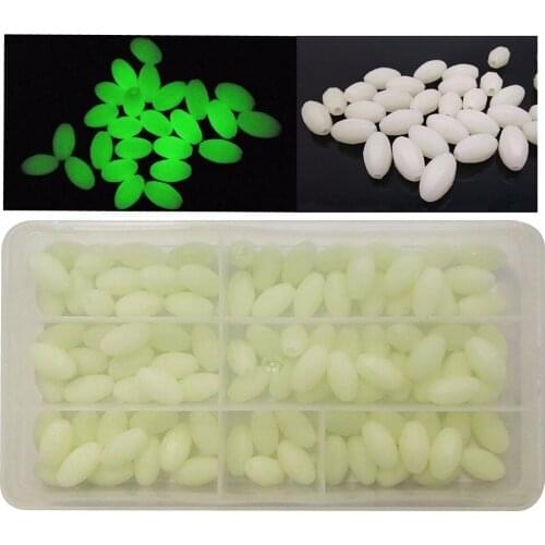Luminous Glow Fishing Beads 100pcs/box Plastic Oval Egg Bead Glow in Dark Fishing Tackle Box