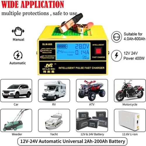 Smart Battery Charger 12V 24V lead-acid Automotive Batteries Charger Intelligent Pulse Repair for Car Truck Boat Motorcycle RV