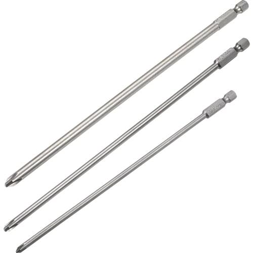Uxcell 1/2Pcs Phillips Screwdriver Bits 1/4-Inch Hex Shank 200/250mm Length Magnetic Screw Driver S2 for Air Drills Tool