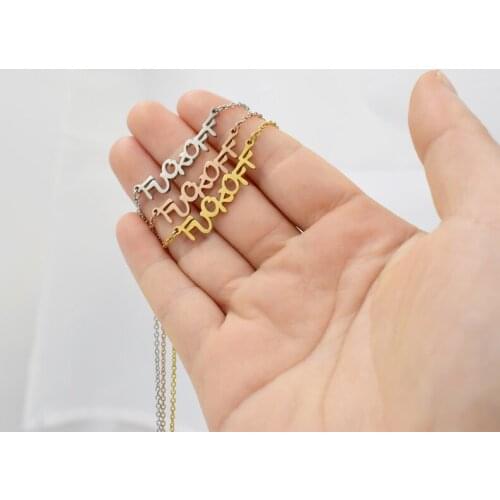 Hip Hop Style Gold Color Fuk OFF Pendant Necklace Stainless Steel Jewelry Best Friends Birthday Gift BFF