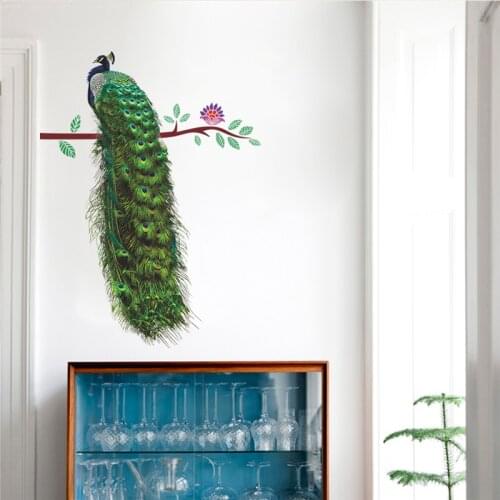 Vivid Beautiful Peacock Wall Art Sticker For Office Store Home Decoration Diy Bird Animals Mural Art PVC Decals Posters