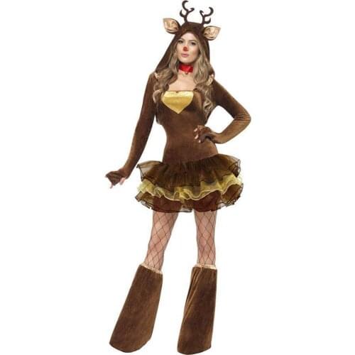 Womens Reindeer Costume Sexy Animal Christmas Costume Outfit Deluxe Cute Deer Tutu Dress Fancy Christmas Party Dresses