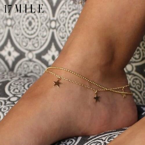 17MILE Vintage Multilayer Star Anklets For Women 2020 Moon Star Anklet Bracelet On Leg Summer Beach Foot Jewelry