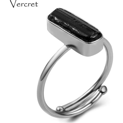 Vercret Black Obsidian Ring Trendy 100% Real Pure 925 Sterling Silver For Women With Natural Stone Genuine Fine Jewelry