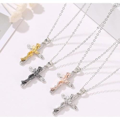 Electroplating Convenient Cross Rose Shape Women Adjustable Pendant Necklace Jewelry Gift