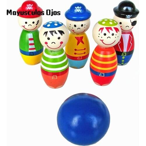 1Set Wooden Childrens Bowling Exercise Babys Ability To Develop Intellectual Sports Fitness Toys