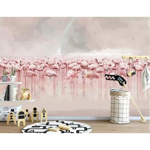 Customize 3d wallpaper murals nordic Hand Painted flamingos mural background wall mural wallpaper for walls 3 d tapety