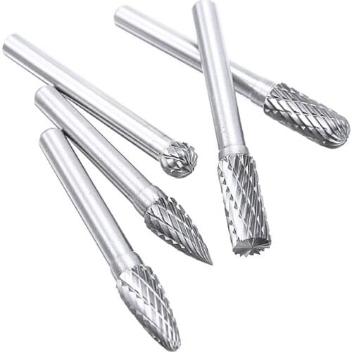 5pcs 1/4" Shank Die Grinder Bit Tool Rotary Burr Set Double Cut Tungsten Carbide Burrs Metal Carving Drilling Polishing Bits