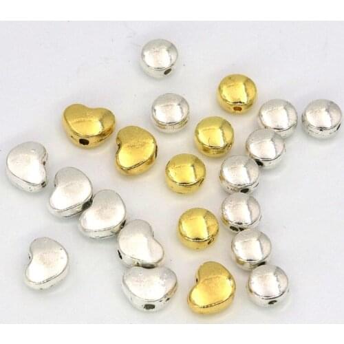50pcs Gold SilverColor Heart Round Gasket Loose Spacer Metal Beads For Jewelry Finding DIY Necklace Bracelet Jewelry Accessories