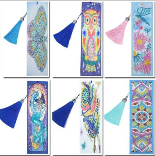 5D DIY Special Shaped Diamond Painting Leather Bookmark Diamond Embroidery Craft Tassel Book Marks for Books New Year Gifts