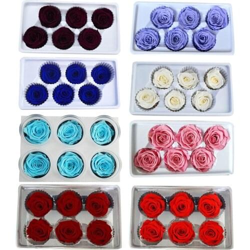 6PCs/Box Preserved Fresh Rose Flower Heads Class B 5-6CM Roses Dried Flower Handmade DIY Eternal Flower Arrangement