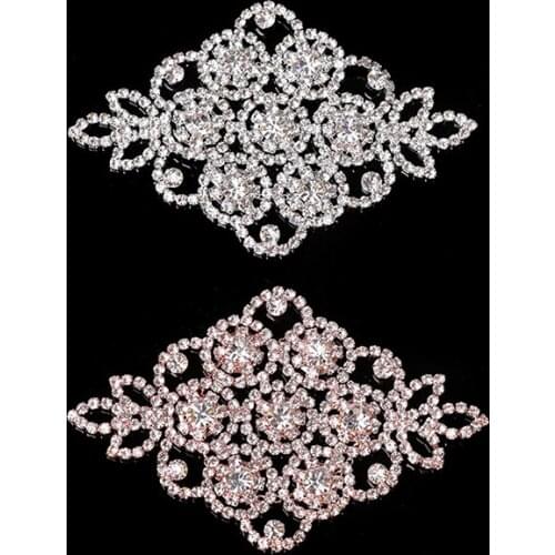 Cusack Rose Gold Flower Crystal Rhinestones Applique for Wedding Dresses Costumes DIY Crafts Silver Handmade 9.5 *6.2 cm