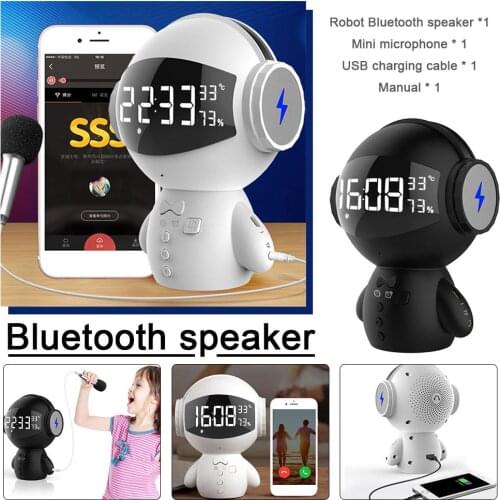 Bluetooth Speaker Clock Robot Multi-functional Power Bank Mini Microphone Card Insert Speaker R20