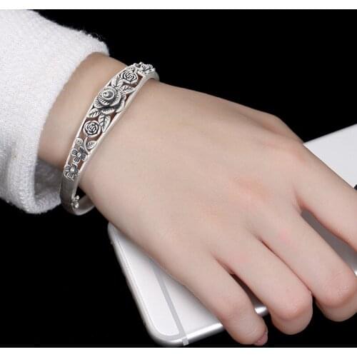 2020 Hot Sale Solid 990 Pure Silver Rose Flower Bracelet For Mother Grandmother Gift Fashion Exquisite Jewelry Free Shipping