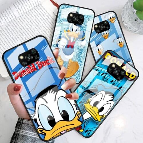 Donald Duck for Xiaomi POCO X3 NFC F3 M2 X2 F2 Redmi K30 Redmi Note 9 Pro Luxury Tempered Glass Phone Case Cover