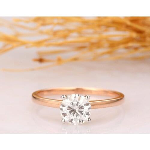 CxsJeremy 14K 585 Two Tones Moissanite Solitaire Ring 1CT DEF Color Round Cut Rose and White Gold Moissanite Engagement Ring