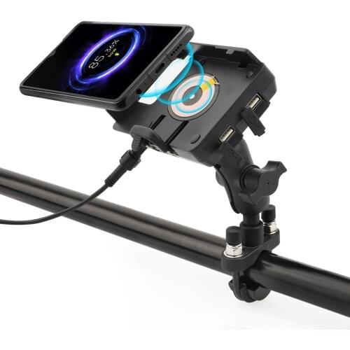 For Bars Rails 0.5" - 1.25" in Diameter Compat Motorcycle mobile phone holder wireless/USB fast charger holder U-bolt universal