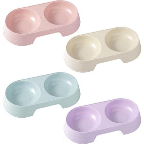 Double Pet Bowls 2 in 1 Candy Color Dog Food Water Feeder Pet Drinking Dish Feeder Cat Puppy Feeding Supplies Pet Accessories
