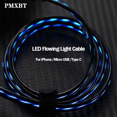 Micro USB Type C Cable LED Glow Flowing Data Charging Cable Mobile Phone Charger For Huawei P30 Samsung Lighting Luminous Wire