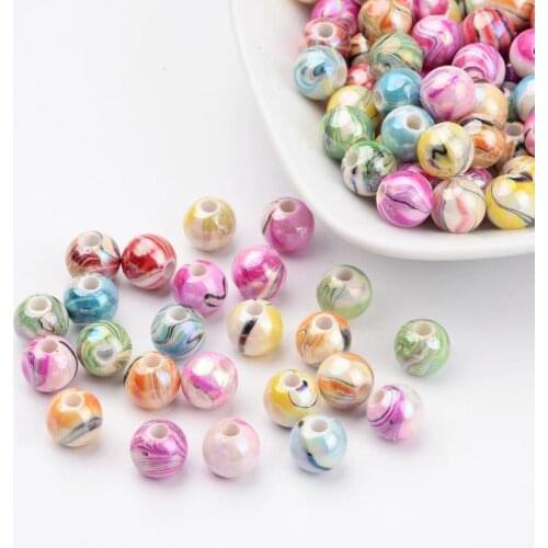 200pcs 8mm Round Chunky Bubblegum Acrylic Beads AB Color Wave Opaque Printed Mixed Color Drilled for Jewellry Making, Hole: 2mm