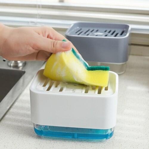 Kitchen Multiful Soap Pump Dispenser Container Box Dish Liquid Soap Press Box with Sponge Holder Home Cleaner 330ML