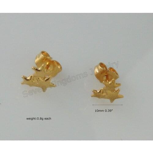 MIN ORDER 10$ CAN MIX DESIGN / THREE STARS AS THE FACE STUD EARRING - YELLOW GOLD GP - GOLD OVERLAY WIDTH 10MM 0.39"