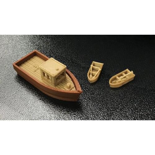 Outland Models Large Fishing Boat w 2 Small Boats HO Scale 1:87 Outland Models Railroad Scenery