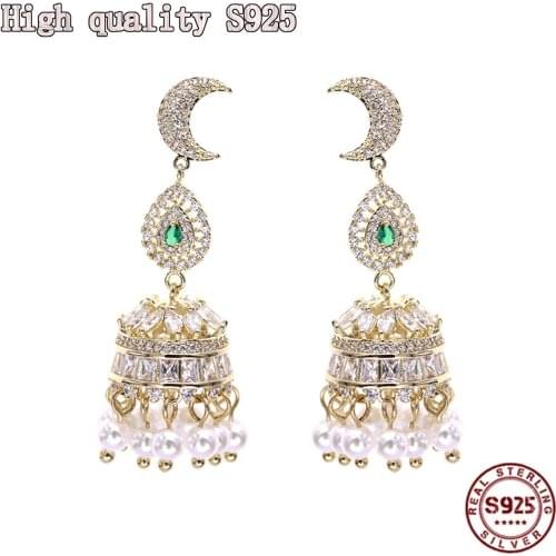 Fashion Jewelry Exquisite Crystal Bell Earrings Personalized Tassel Pearl Banquet Retro Court Earrings S925 Silver Needle