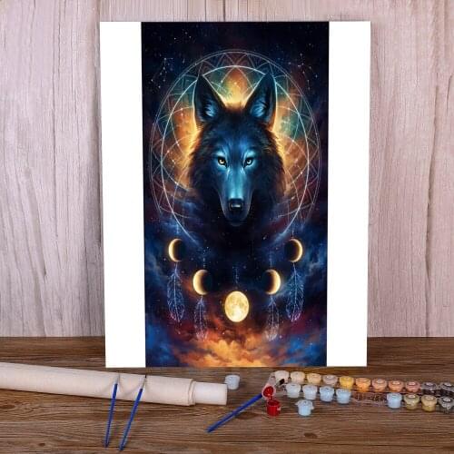 Animal Black Wolf Painting By Numbers Package Acrylic Paints 50*70 Canvas Painting New Design For Adults Handiwork Art