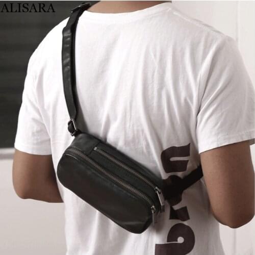 Alisara Chest Bag Male First Layer Cow Leather Top End Casual Mini Satchel Original Messenger Crossbody Handbag Cell Phone Bags