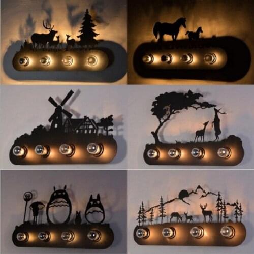 Ancient ways mustang double horse cartoon wall lamp forest deer windmill totoro restaurant bar retro wall lamp