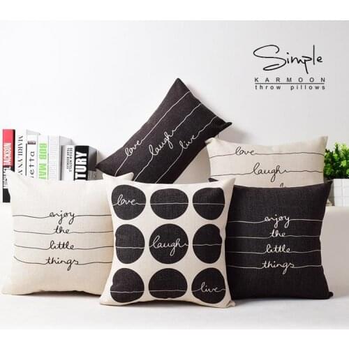 Nordic Style Cushion Cover Home Decor Black white decorative Pillows Cases Letter linen Cotton Pillow Cover for Sofa 45x45cm