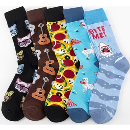 1 Pair Woman Fashion Colorful Cotton Socks Street Fashion Casual Skateboard Sports Girls Trend Socks Guitar Cat Shark Pattern