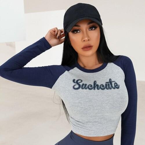 Tight Fitting Crop Top Long Sleeved T-shirt Mix and Match Ins Patchwork Hip-hop Fitness Top Women Sports Yoga Shirt Clothes