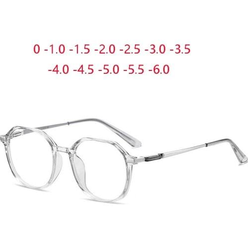 Transparent Gray Polygon Nearsighted Glasses Women Men TR90 Oval Short-sight Eyewear Prescription Spectacles 0 -1.0 -1.5 To -6.0