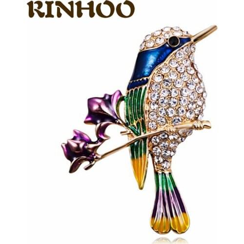 RINHOO Flower Bird Animal Brooches Men Women Metal Rhinestone Enamel Birds Brooch Pins Banquet Wedding Accessories Gift Dropship