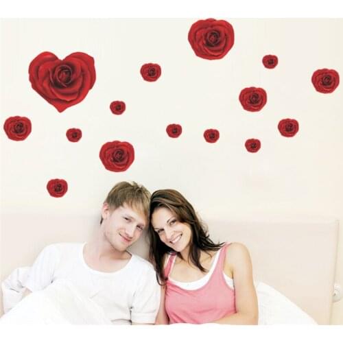Romantic Red Rose Flower Wall Stickers For Girls Room Decoration Diy Plant Mural Art Home Decals Posters Vanlentine Gift