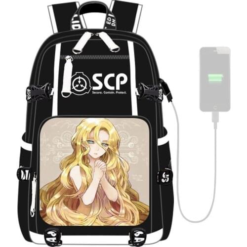 Anime Bag SCP Printing Backpack USB Charging Port Schoolbags for Boys Girls Teens Students 2020