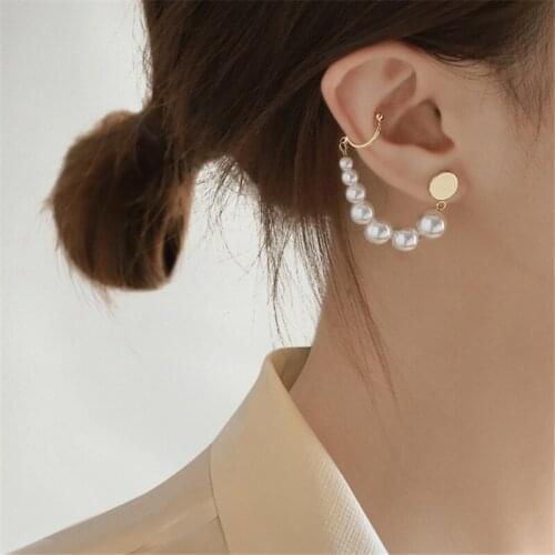 1PCS Pearl Clip Earrings For Women Simple Deisgn Coin Chain Stud Earrings Vintage Korean Fashion Statement Unusual Earrings 925