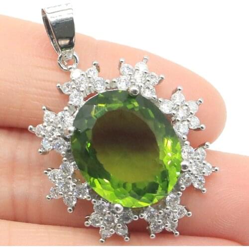 38x28mm SheCrown Highly Recommend Created Green Peridot Pink Raspberry Rhodolite Garnet CZ For Sister Silver Pendant